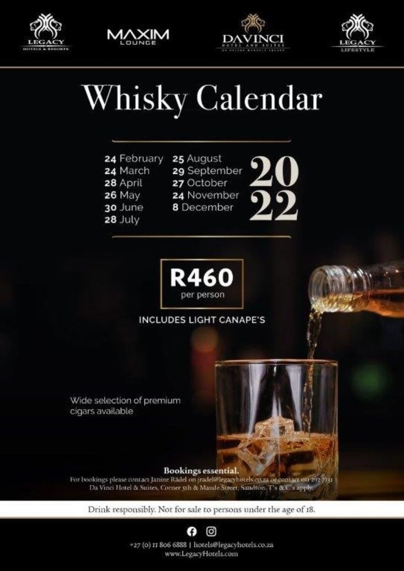 MAXIM Whisky calendar Sandton Tourism Association